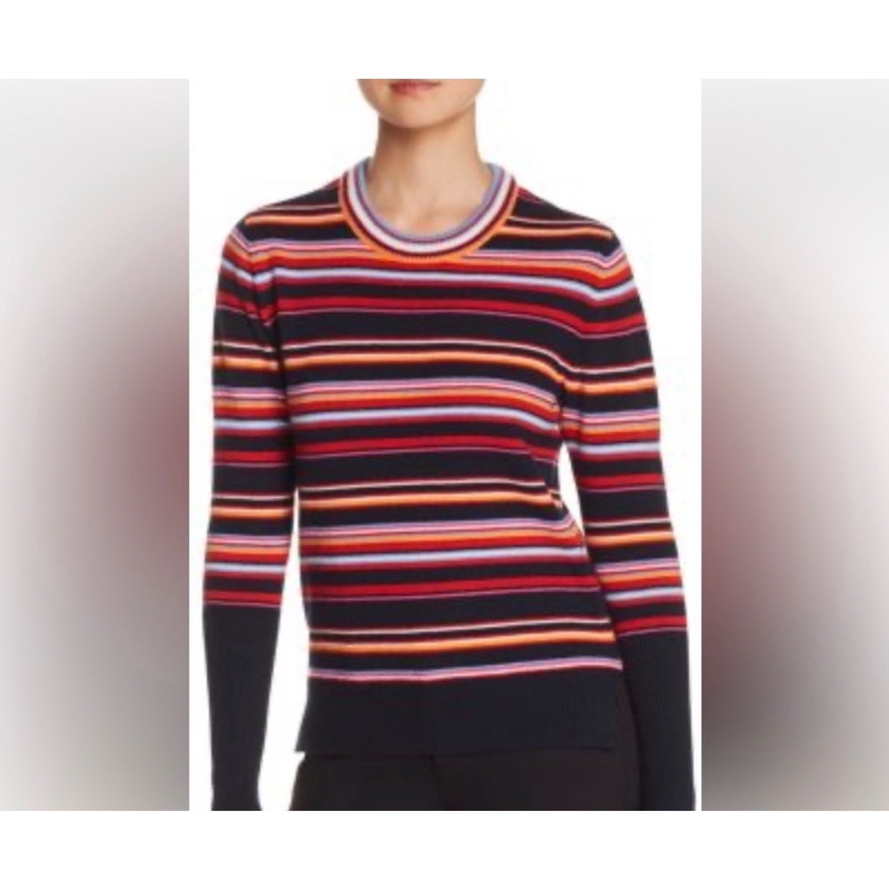 Tory Burch 90s Stripe Wool Cashmere Blend Retro Preppy Crewneck Boho Sweater L